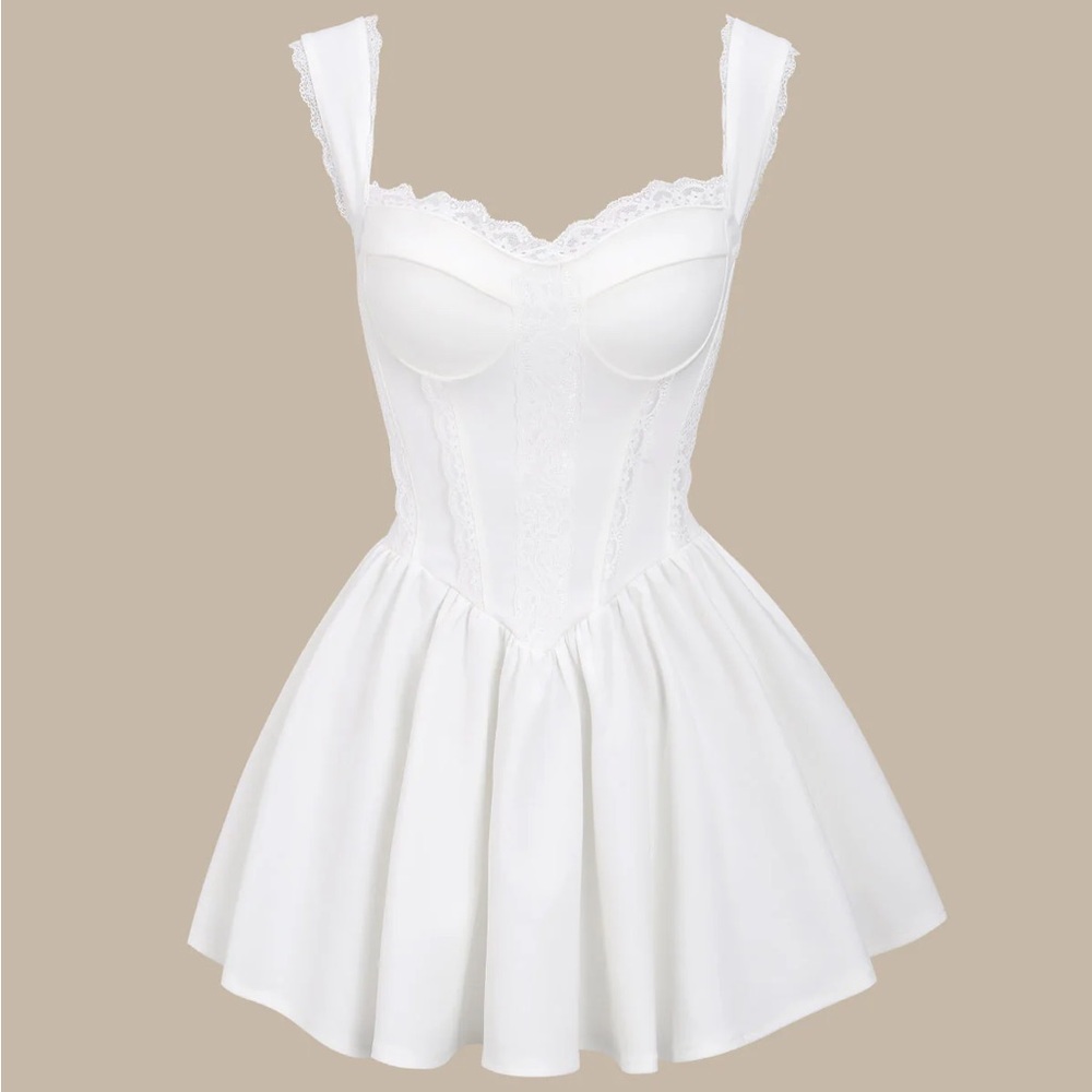 RIHOAS White Lace Trim Mini Dress